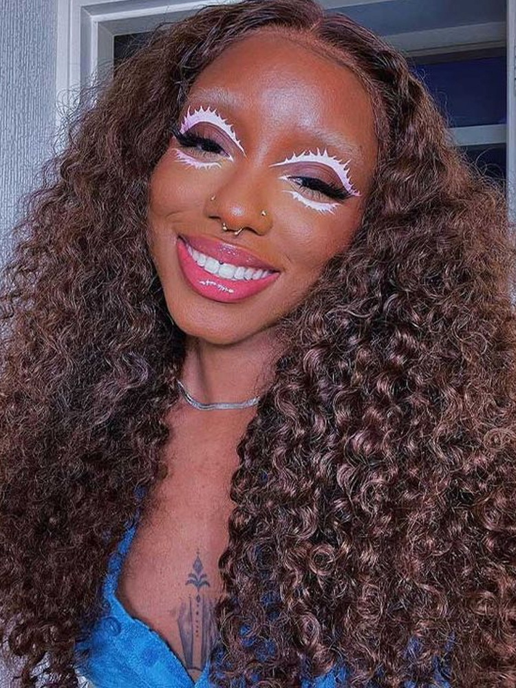 dark brown curly wig