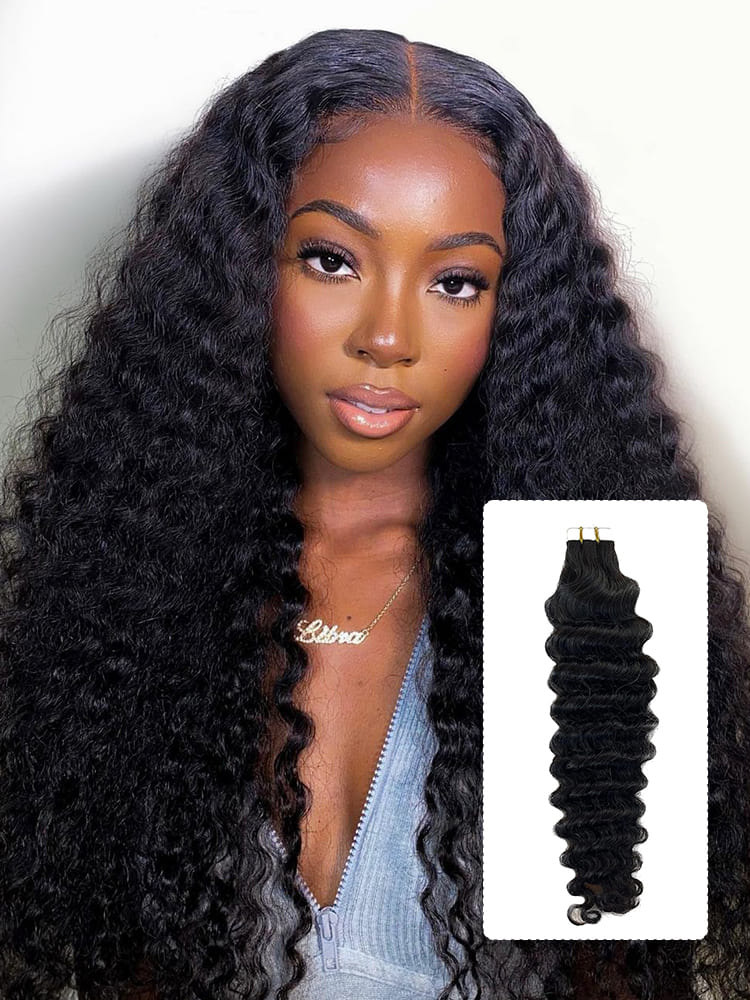 deep wave PU Human Hair 
