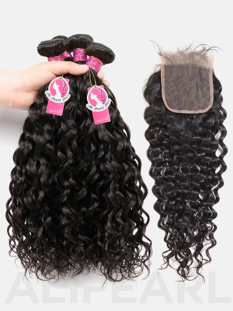 9A Grade Alipearl Virgin Hair Water Wave 4 Bundles with Lace Closure 4X4 Inch