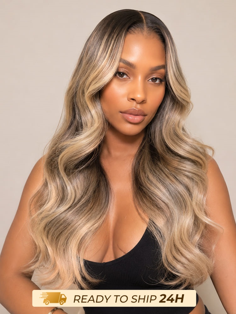 Ash Blonde Highlights Body Wave 5x5 Lace Closure Wig 200% Density