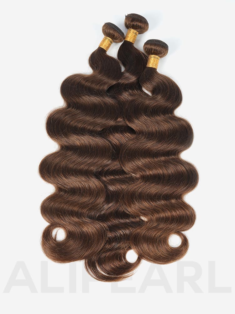 #4 Brown Color Straight and Body Wave Human Hair Weaves 3 Bundles