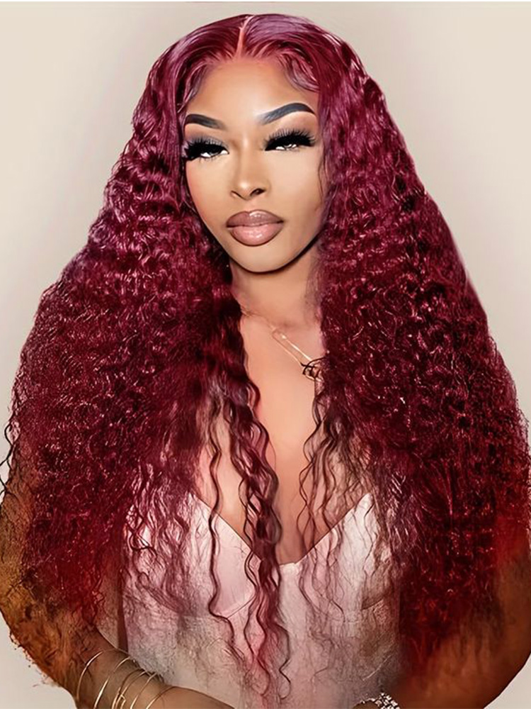 dark red curly wig