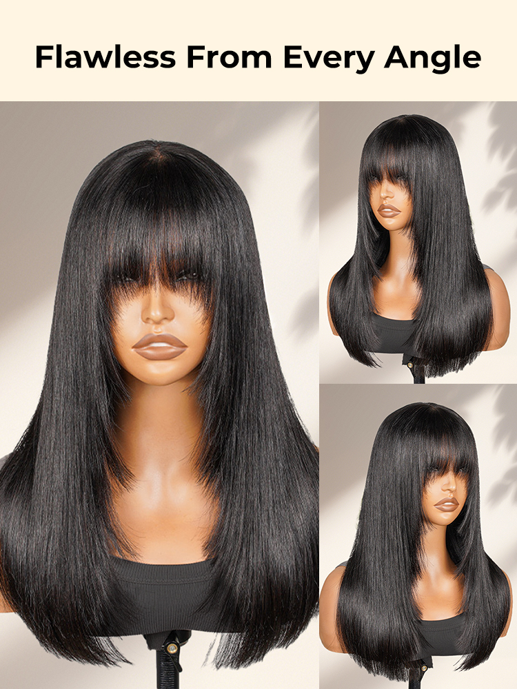 Pre-plucked layered-cut human hair wig 
