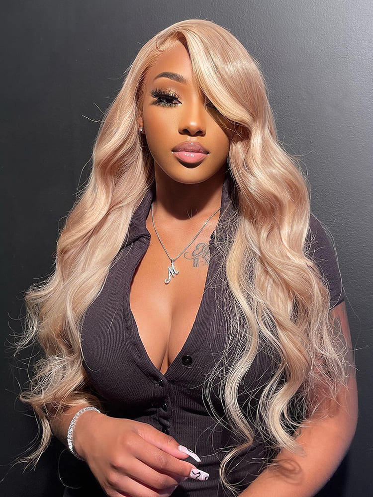 Milk Tea Brown Wig 13*4 Transparent Lace Wig with Blonde Highlights