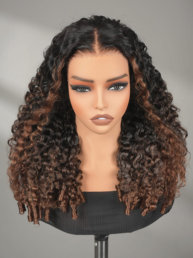 ombre brown burmese curly glueless wig