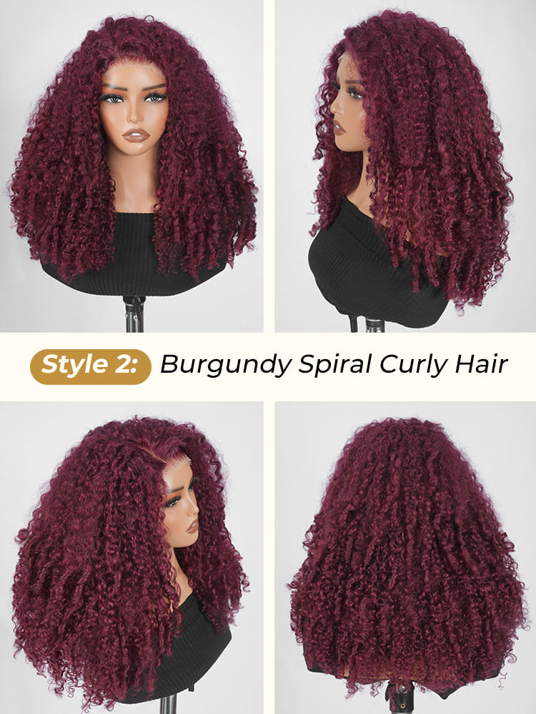 burgundy spiral curly hair