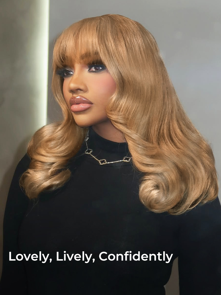 Blonde Body Wave Glueless Wig With Air Bang