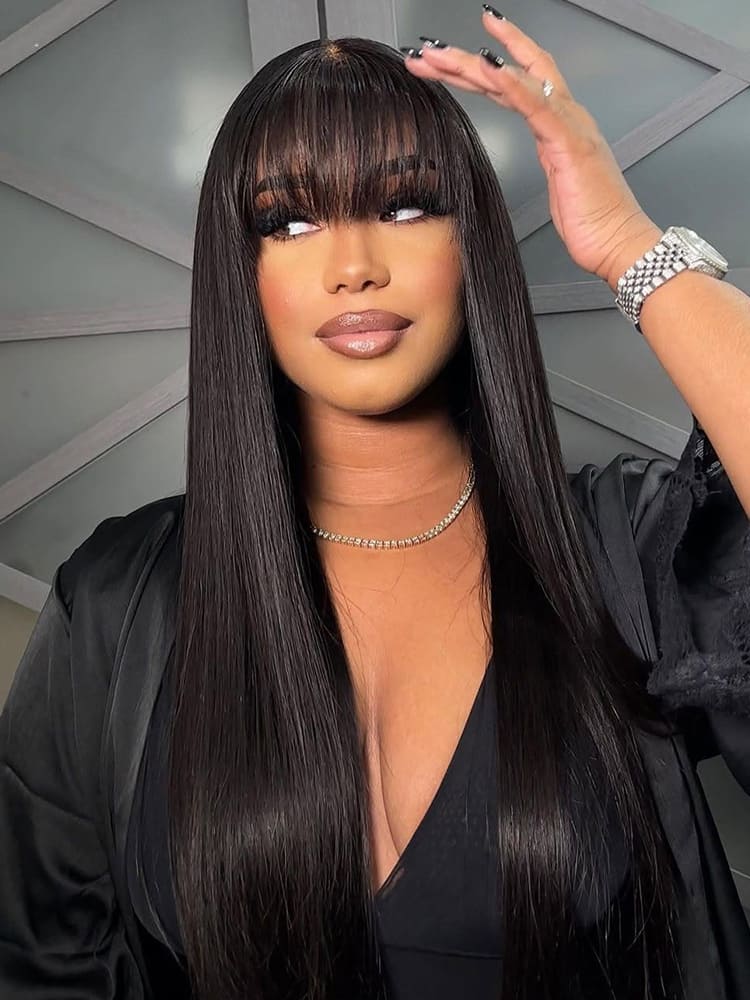 Straight Glueless Wig With Bangs