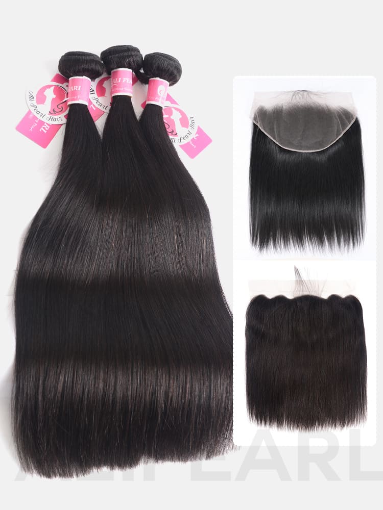 3 human hair bundles with lace frontal