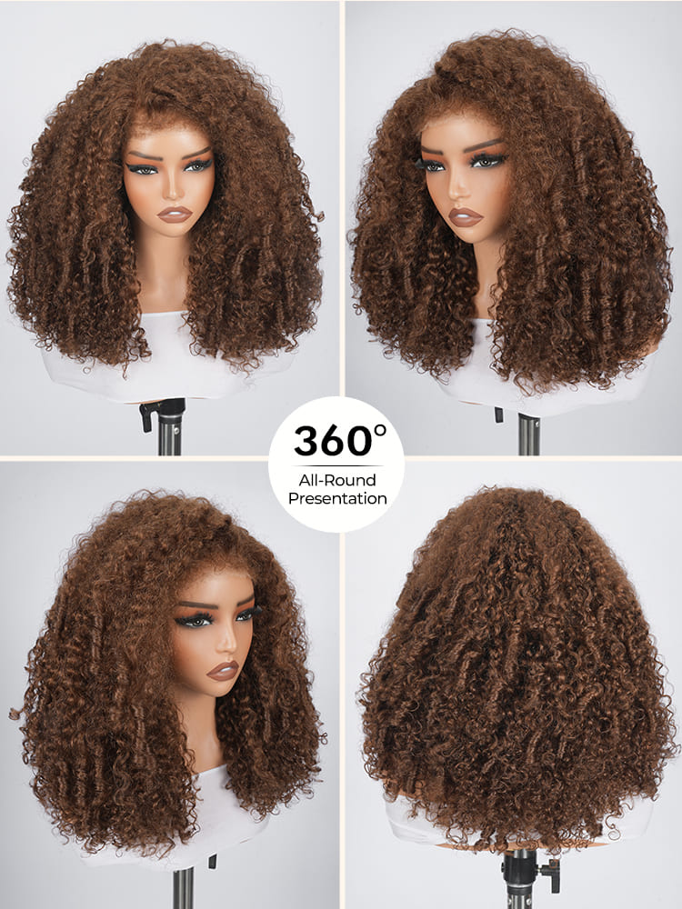 caramel brown pixie curly lace closure wig