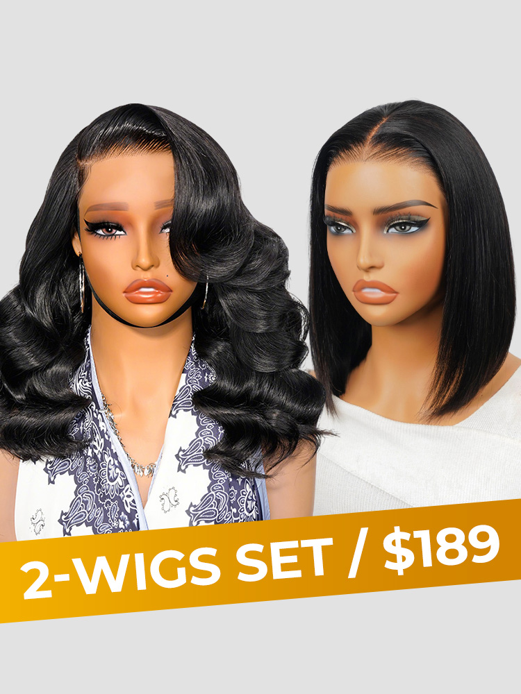 [Set Deal]$189= Layered Body Wave Drawstring Wig+Glueless Straight Bob