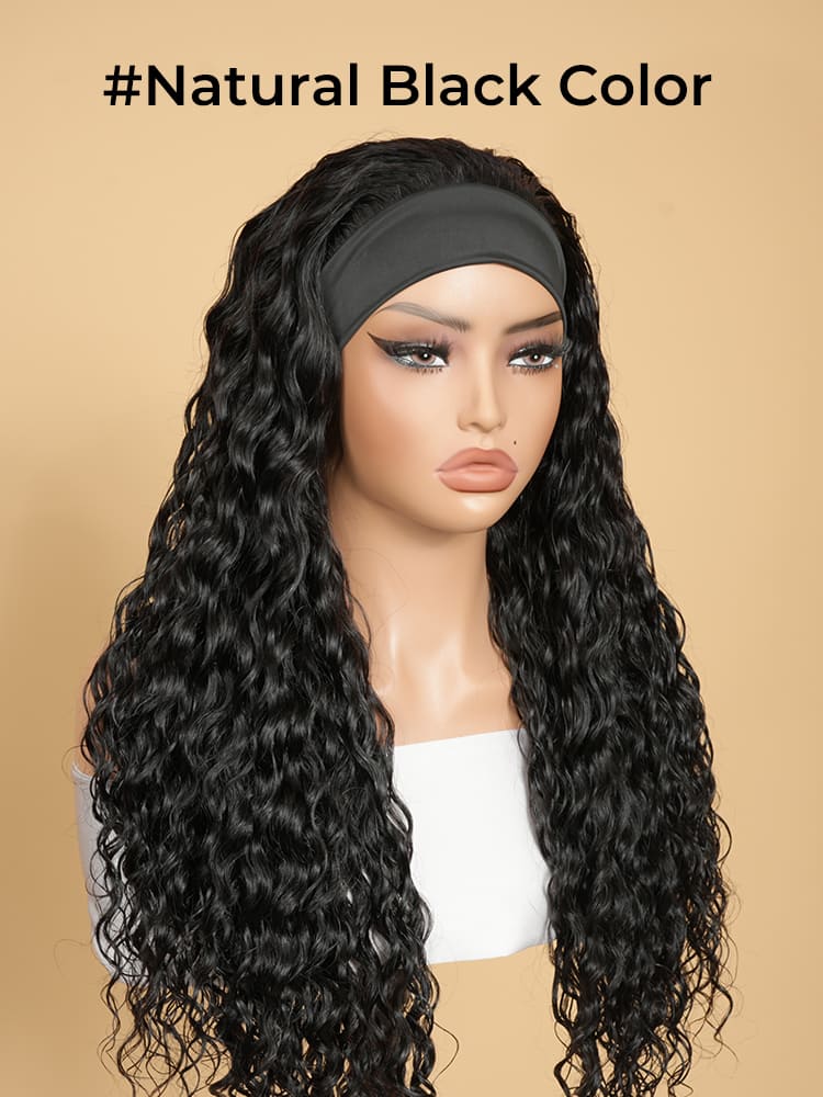 natural black headband wigs