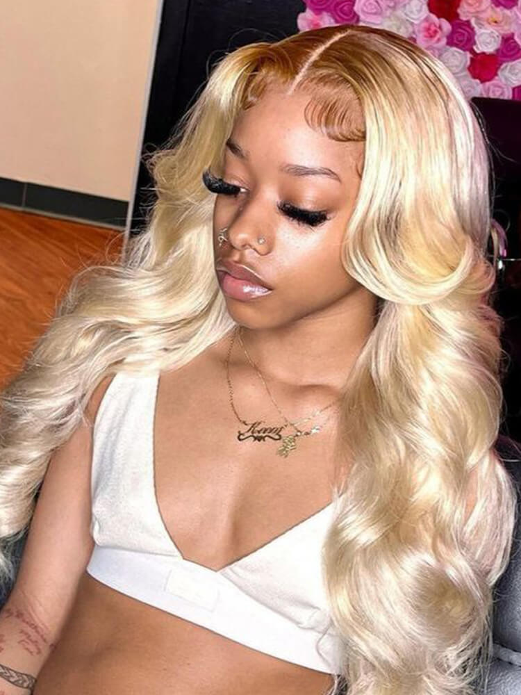dark brown root blonde wig