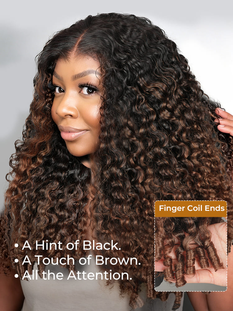 Ombre Brown Burmese Curly Ready To Go 5x7 Lace Front Wig