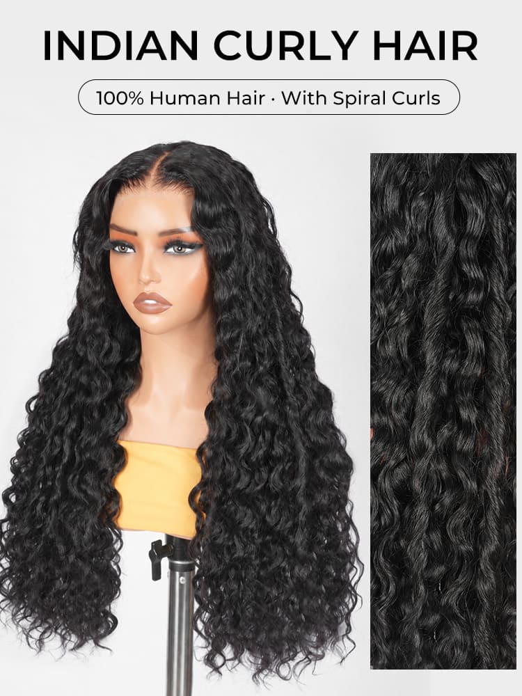 Raw Indian Curly Hair 13x4 HD Lace Frontal Glueless Wig Spiral Curls