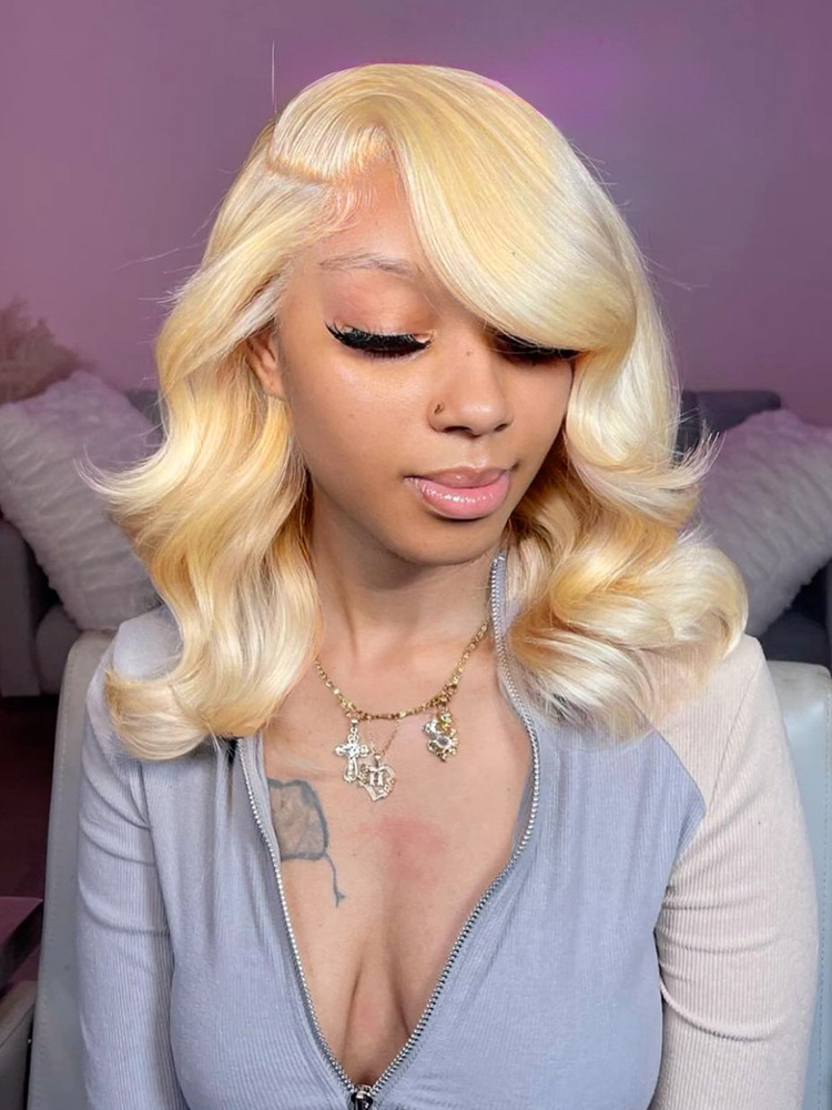 Blonde side part body wave wig