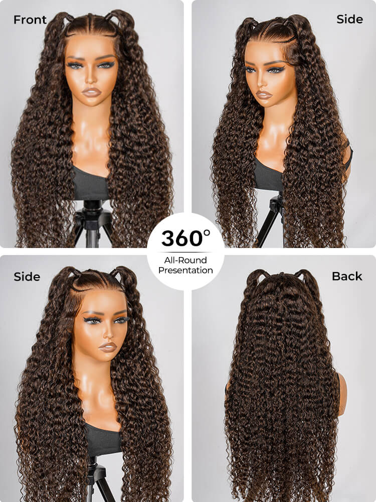 dark brown deep curly wig