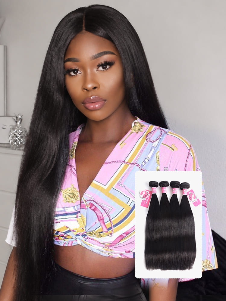 Alipearl Brazilian Virgin Hair Straight 4 bundles natural color