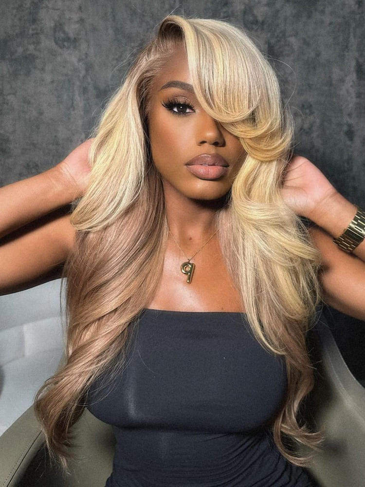 Ombre Hair Brown To Blonde Body Wave Lace Front Wigs 14-30Inch