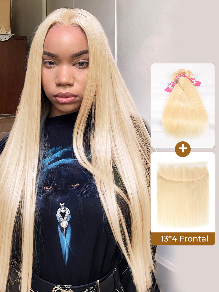 Alipearl Blonde Virgin Hair Color 613 Straight Hair 3 Bundles With 13*4 Frontal