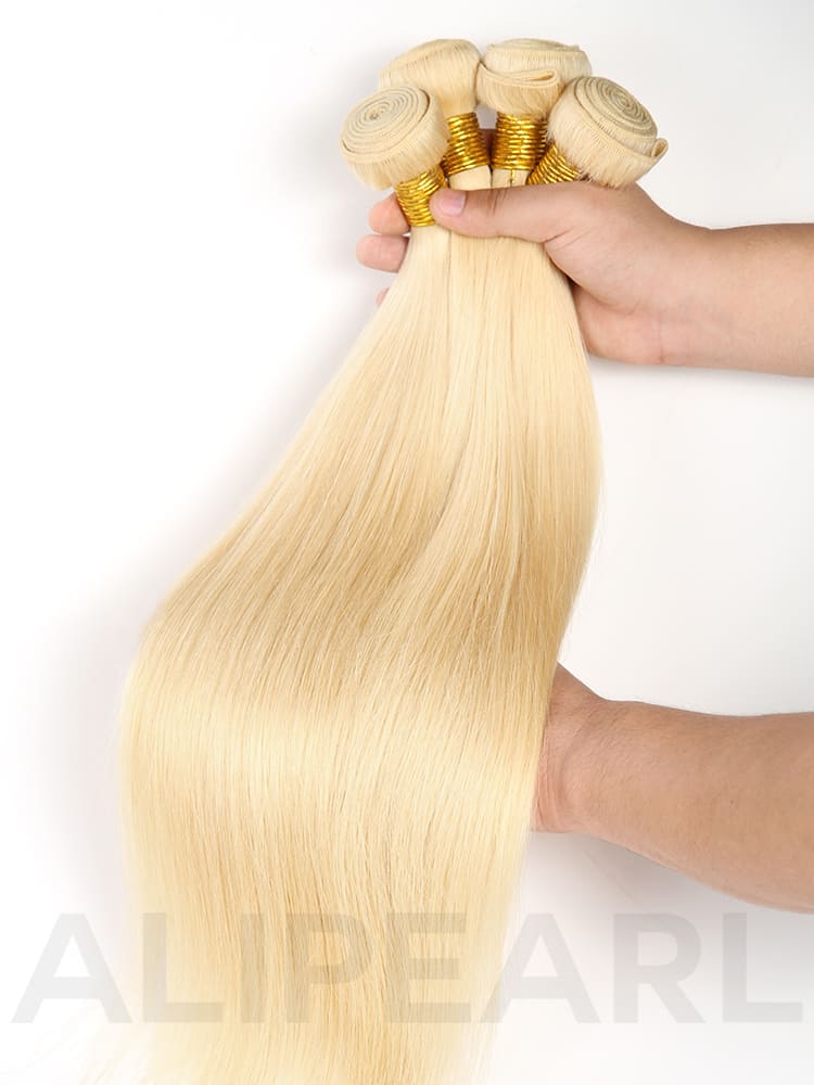 Alipearl Hair 10A Grade Blonde Bundles 613 Straight Human Hair Extension One Bundle Deal Long To 32 Inches