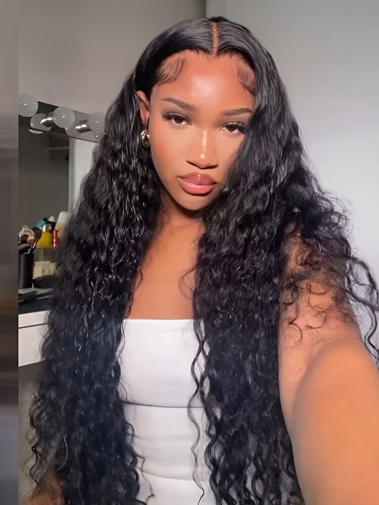 natural black deep wave wig