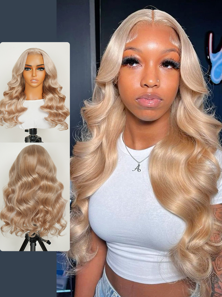 Champagne Blonde Hair Body Wave Glueless Closure Wig Pre-Cut Lace