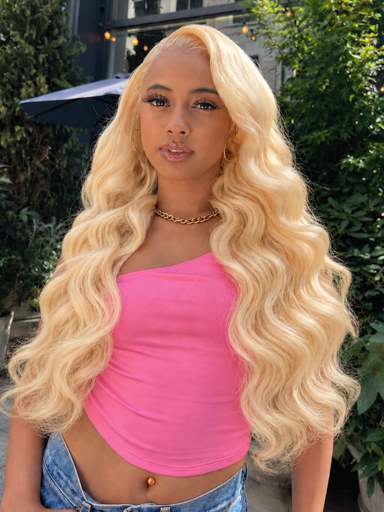 #613 Blonde Skin Like HD Lace Frontal Wig Body Wave Bleached Blonde Human Hair Wigs