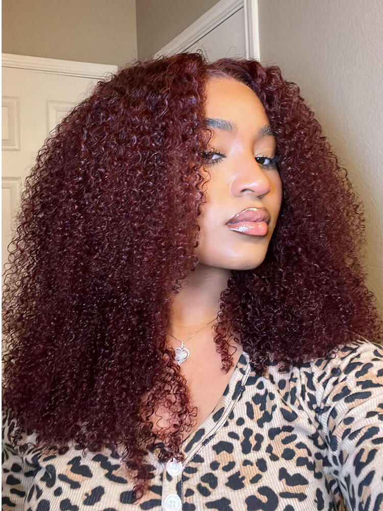 light burgundy curly lace wig