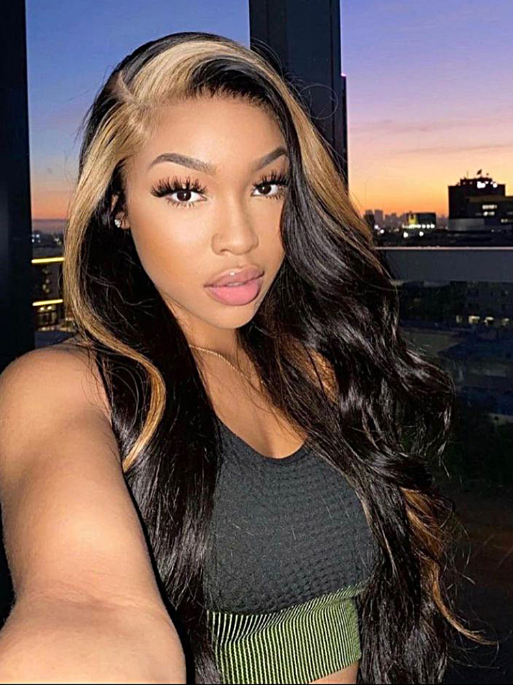 black wig with blonde highlights