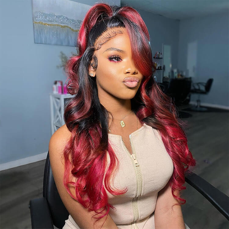 Black Wig With Red Highlights