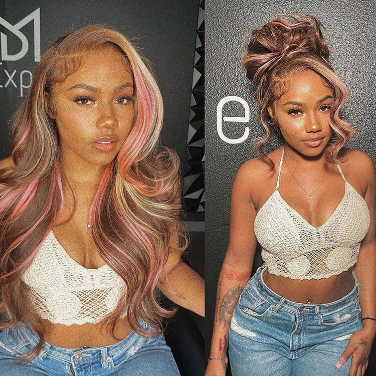 blonde hair with pink highlights