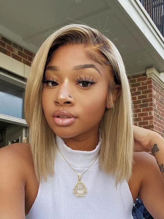 Blonde Bob Wigs with Dark Brown 