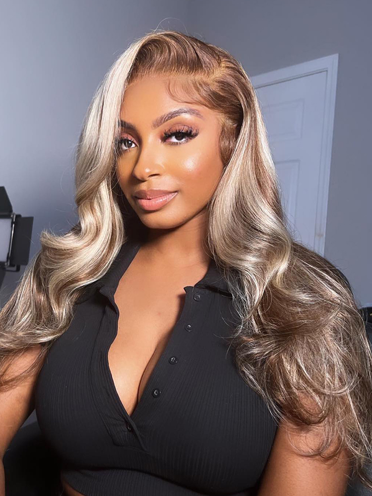 Brown With Blonde Highlights Lace Wig