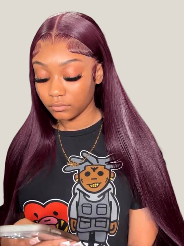 pre plucked  m hairline straight hair wig 99j color