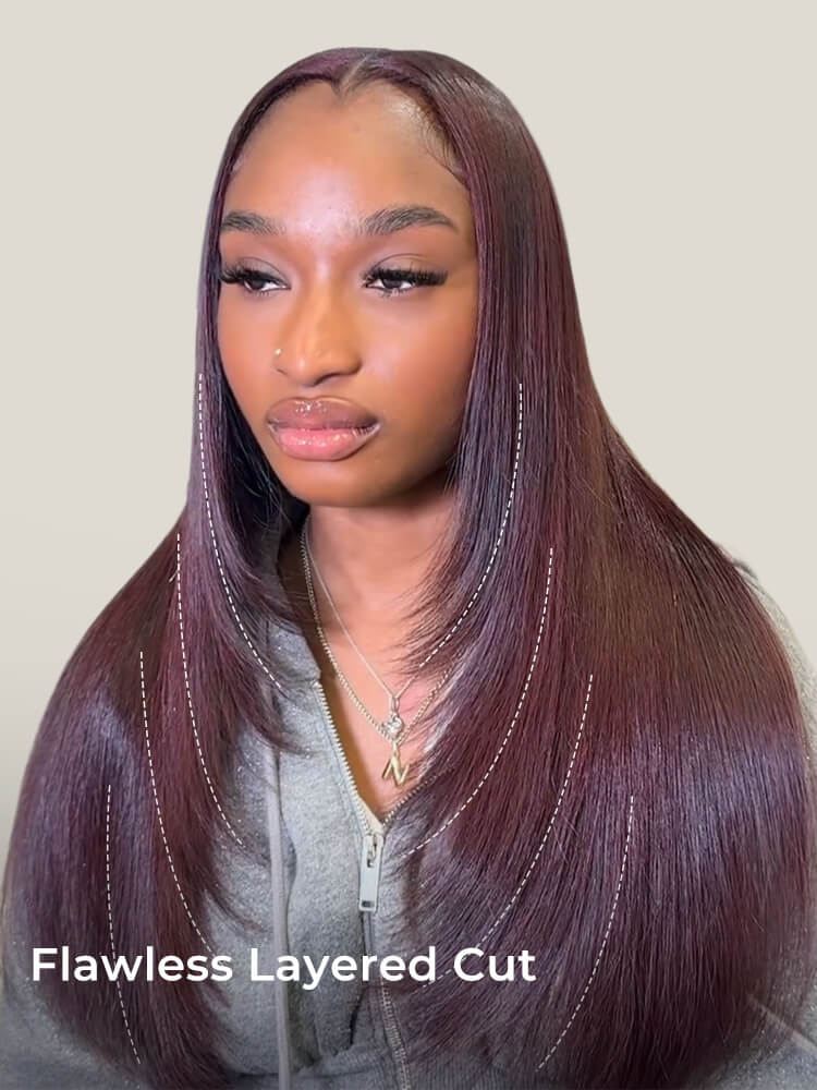 layered cut burgundy 13x6 Lace frontal straight wig