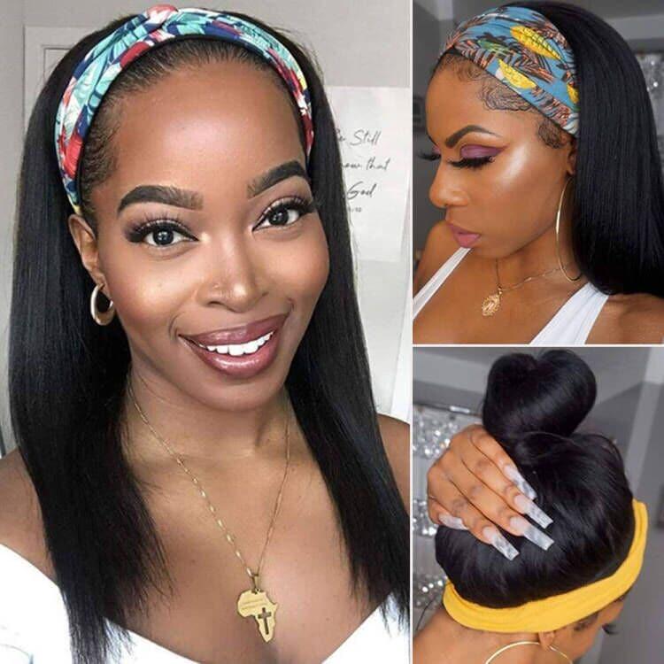 Straight hair headband wig