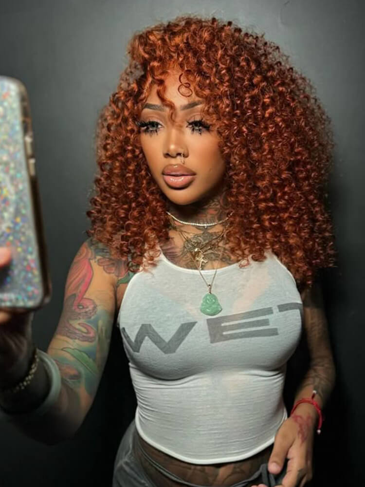 Ginger Color Human Hair Wig With Wand Curl