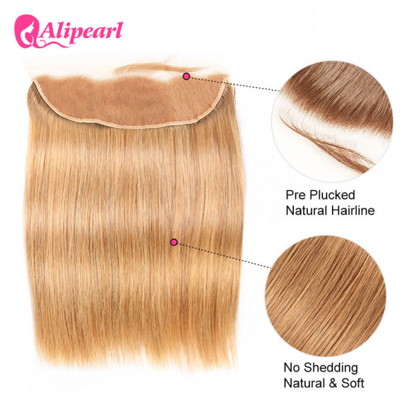 Straight Wavy Hair Brazilian Human Hair Weave Color #27 Lace Frontal ...