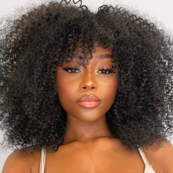 Kinky Curly Afro Wigs With Bangs Glueless Human Hair Wigs -Alipearl Hair