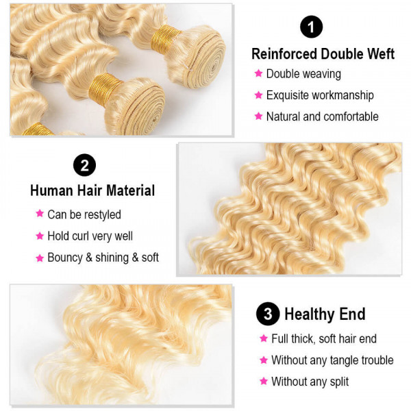 613 Bundles With Frontal Deep Wave Blonde Weave Hair -Alipearl Hair