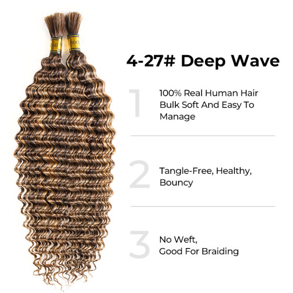 Deep Wave 4/27 Color Hair Bulk Human Braiding Hair No Weft 100g (1pack ...