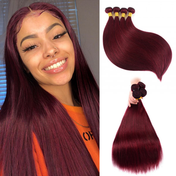 Burgundy Brazilian Hair Weave Bundles Straight Human Hair #99J Pure Color  -Alipearl Hair