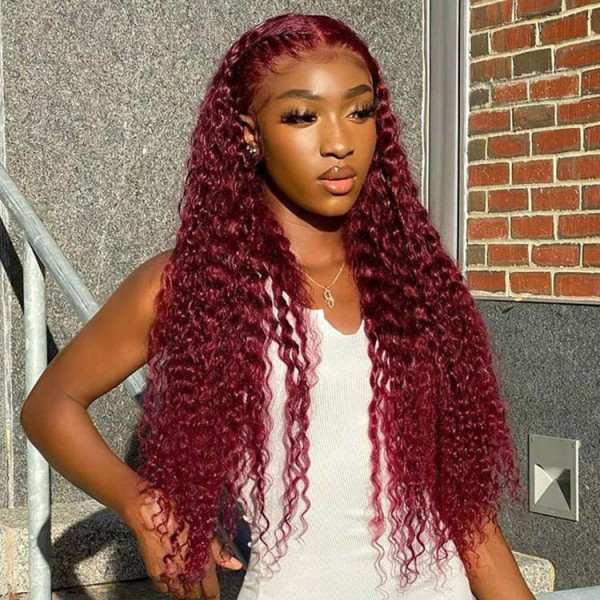 New 99J Lace Frontal Wigs Afordable 5x5 Lace Human Hair Burgundy Wigs ...