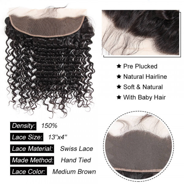 Peruvian Deep Wave Human Hair 4 Bundles With Lace Frontal 13x4 inch ...