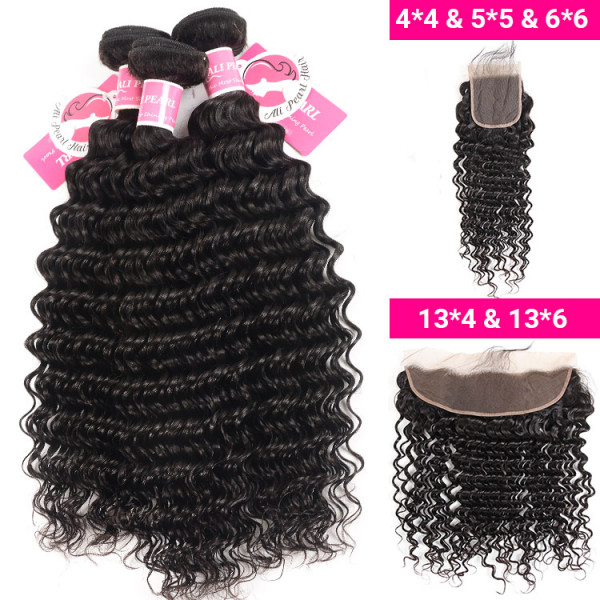 3 Bundles Deep Wave Hair With 4*4 Lace Closure Ali Pearl Brazilian Hair ...