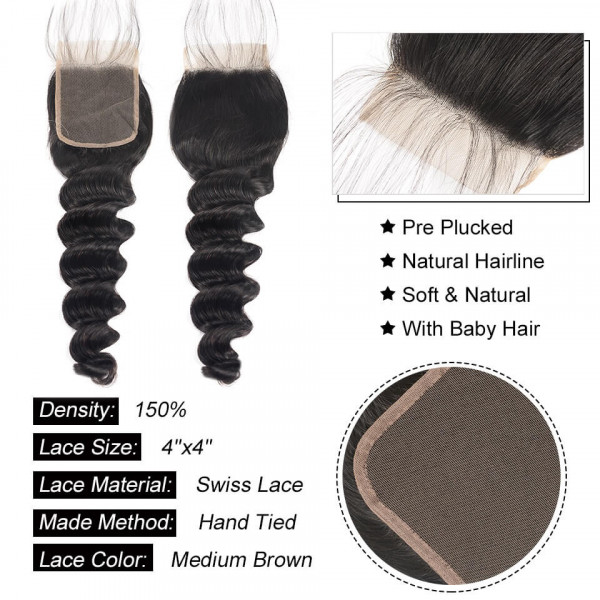 Ali Pearl Peruvian Loose Deep Wave Hair 3pcs with 4*4 Lace Closure ...