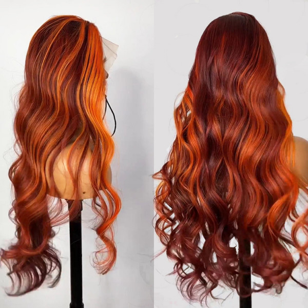 Orange Highlights On Brown Hair Body Wave Human Hair Wig -Alipearl Hair