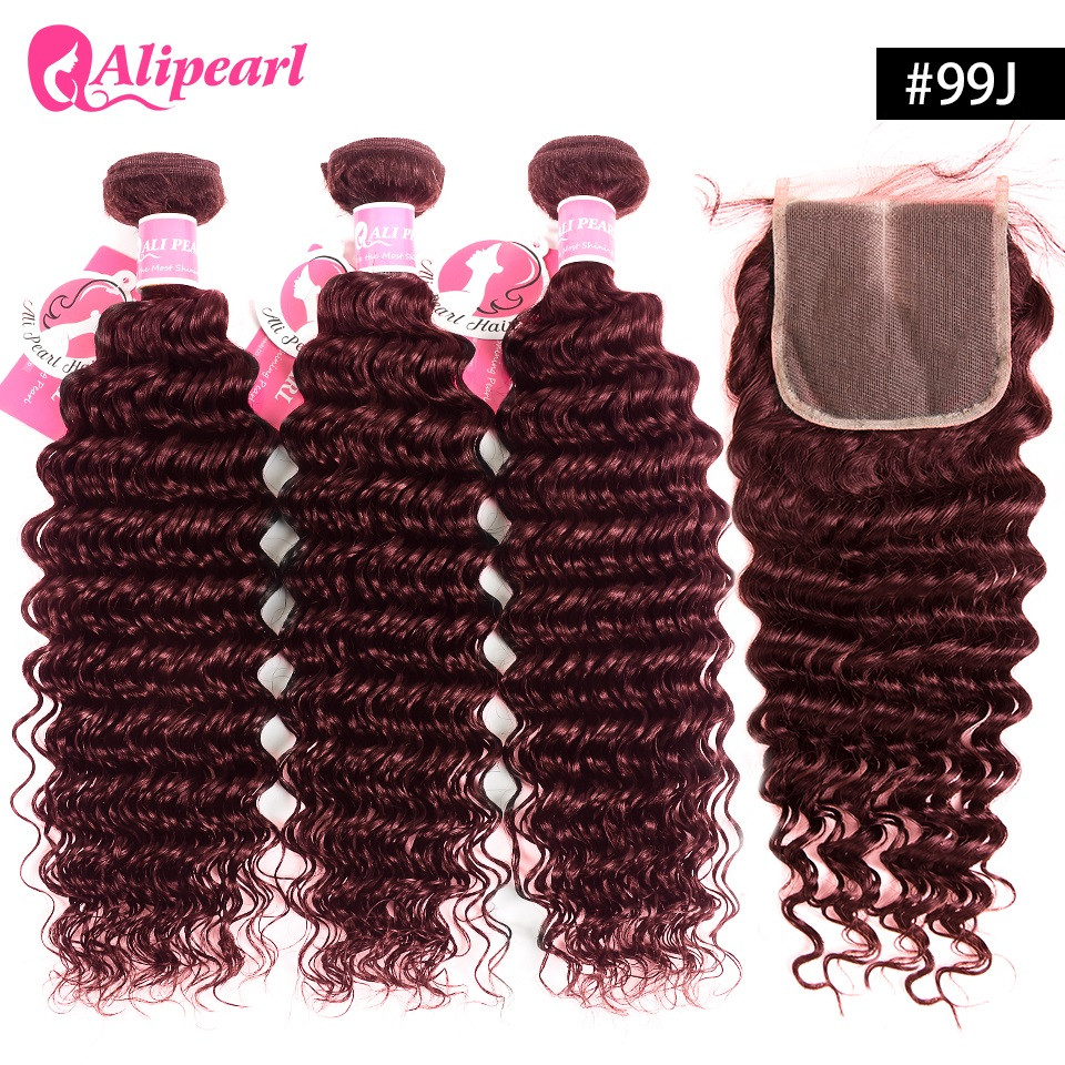 Ombre Hair Color Deep Wave Brazilian Hair Bundles Deals With Closure