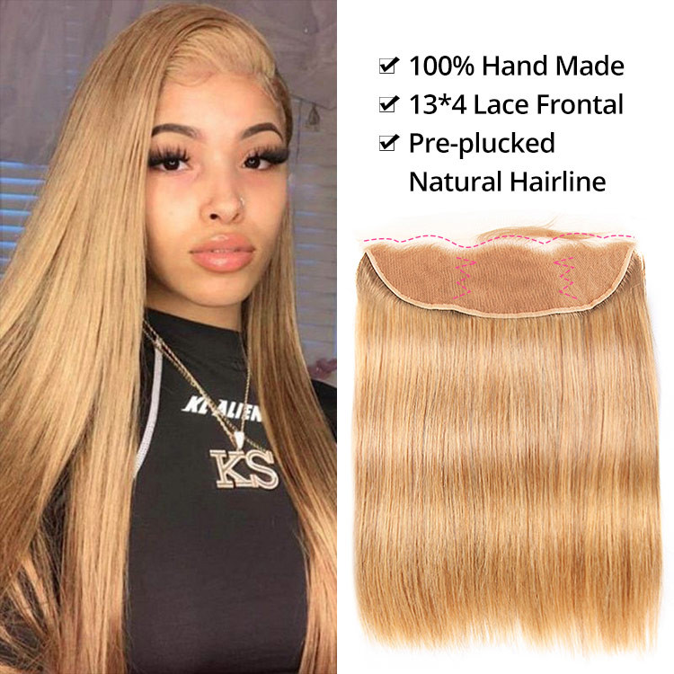 Straight Wavy Hair Brazilian Human Hair Weave Color 27 Lace Frontal